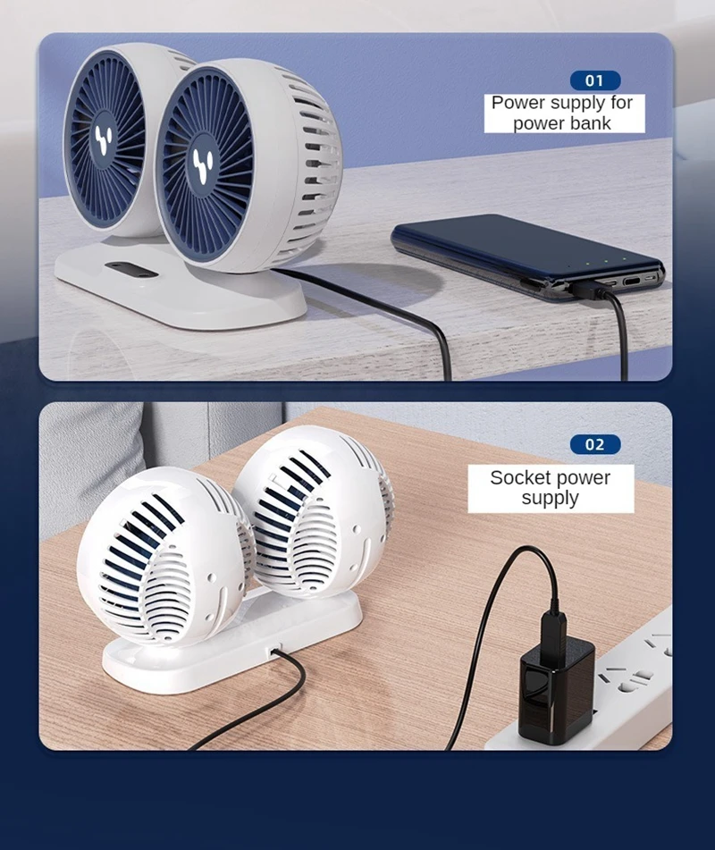 LEIBOO Car USB Fan Dual Head Cooling Air Fan Independent Switch 3-Speed 360 Degree Adjustable Auto Fan Car Electrical Appliances