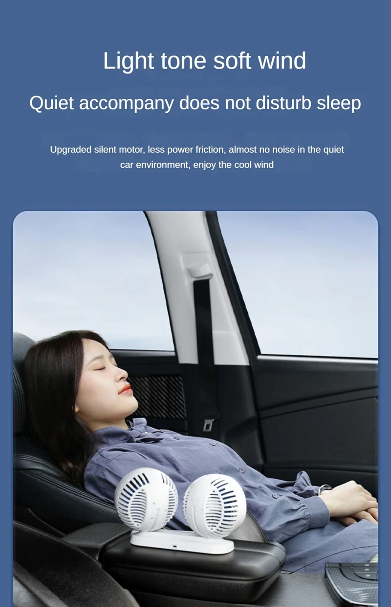 LEIBOO Car USB Fan Dual Head Cooling Air Fan Independent Switch 3-Speed 360 Degree Adjustable Auto Fan Car Electrical Appliances