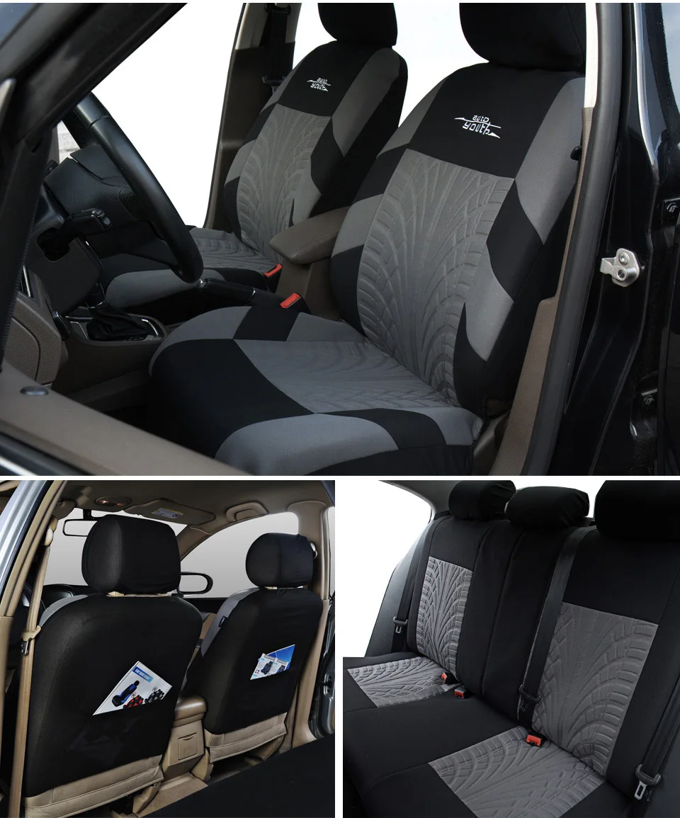 AUTOYOUTH Brand Embroidery Car Seat Covers Set Universal Fit Most Cars Covers with Tire Track Detail Styling Car Seat Protector
