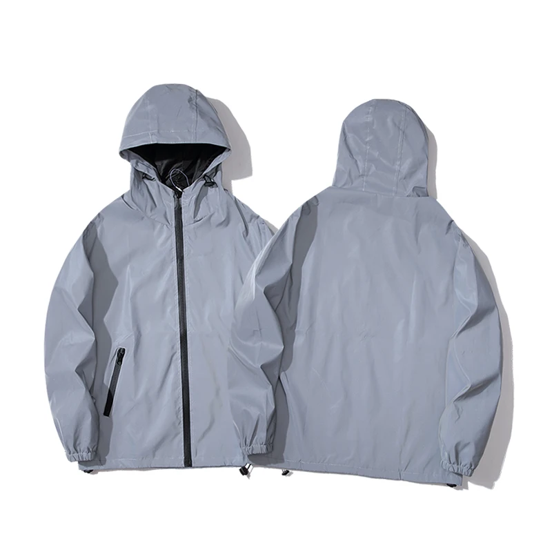 Night Reflective Jackets Double fabric Windbreaker Hooded Jacket Men Hip Hop Dancer singer Waterproof Zipper Coats Outwear Night Reflective Jackets Double fabric Windbreaker Hooded Jacket Men Hip Hop Dancer singer Waterproof Zipper Coats Outwear