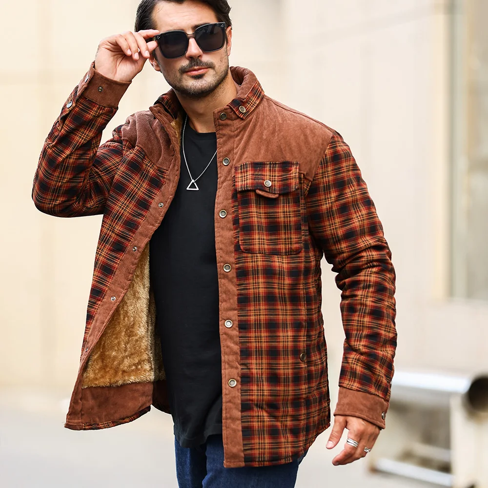 Men's Jackets Winter Windproof Warm Casual Bomber Coat Plaid Sherpa Lined Flannel Outdoor Classic Jacket Men US Size Men's Jackets Winter Windproof Warm Casual Bomber Coat Plaid Sherpa Lined Flannel Outdoor Classic Jacket Men US Size
