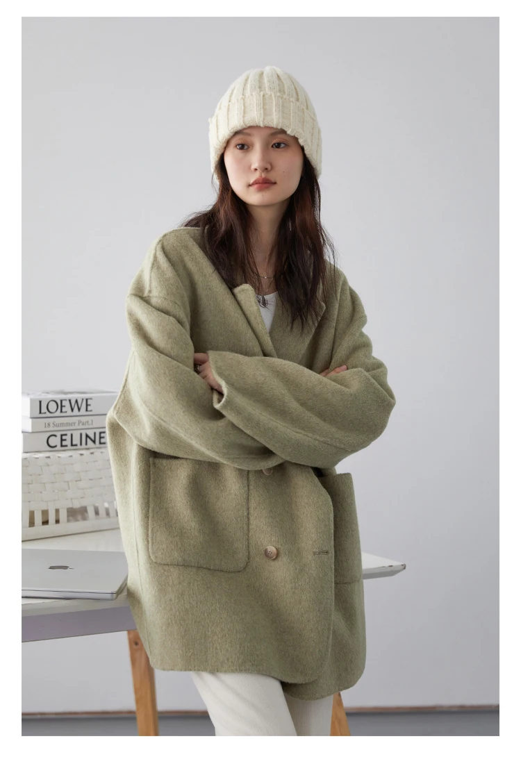 CHIC VEN Women's Woolen Coats Loose Casual Double Breasted Retro Double-sided Jacket Office Lady Outerwear Autumn Winter 2023 CHIC VEN Women's Woolen Coats Loose Casual Double Breasted Retro Double-sided Jacket Office Lady Outerwear Autumn Winter 2023