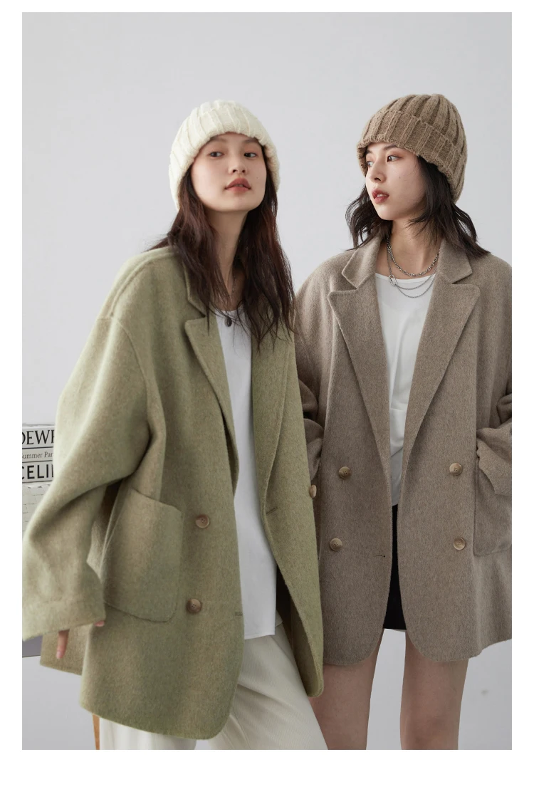 CHIC VEN Women's Woolen Coats Loose Casual Double Breasted Retro Double-sided Jacket Office Lady Outerwear Autumn Winter 2023 CHIC VEN Women's Woolen Coats Loose Casual Double Breasted Retro Double-sided Jacket Office Lady Outerwear Autumn Winter 2023