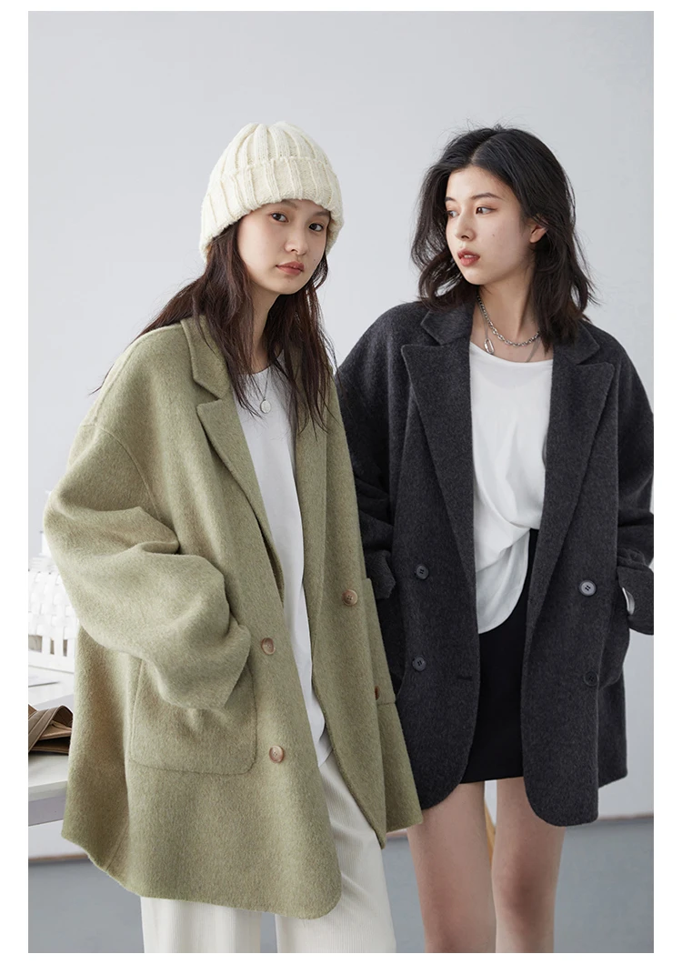 CHIC VEN Women's Woolen Coats Loose Casual Double Breasted Retro Double-sided Jacket Office Lady Outerwear Autumn Winter 2023 CHIC VEN Women's Woolen Coats Loose Casual Double Breasted Retro Double-sided Jacket Office Lady Outerwear Autumn Winter 2023