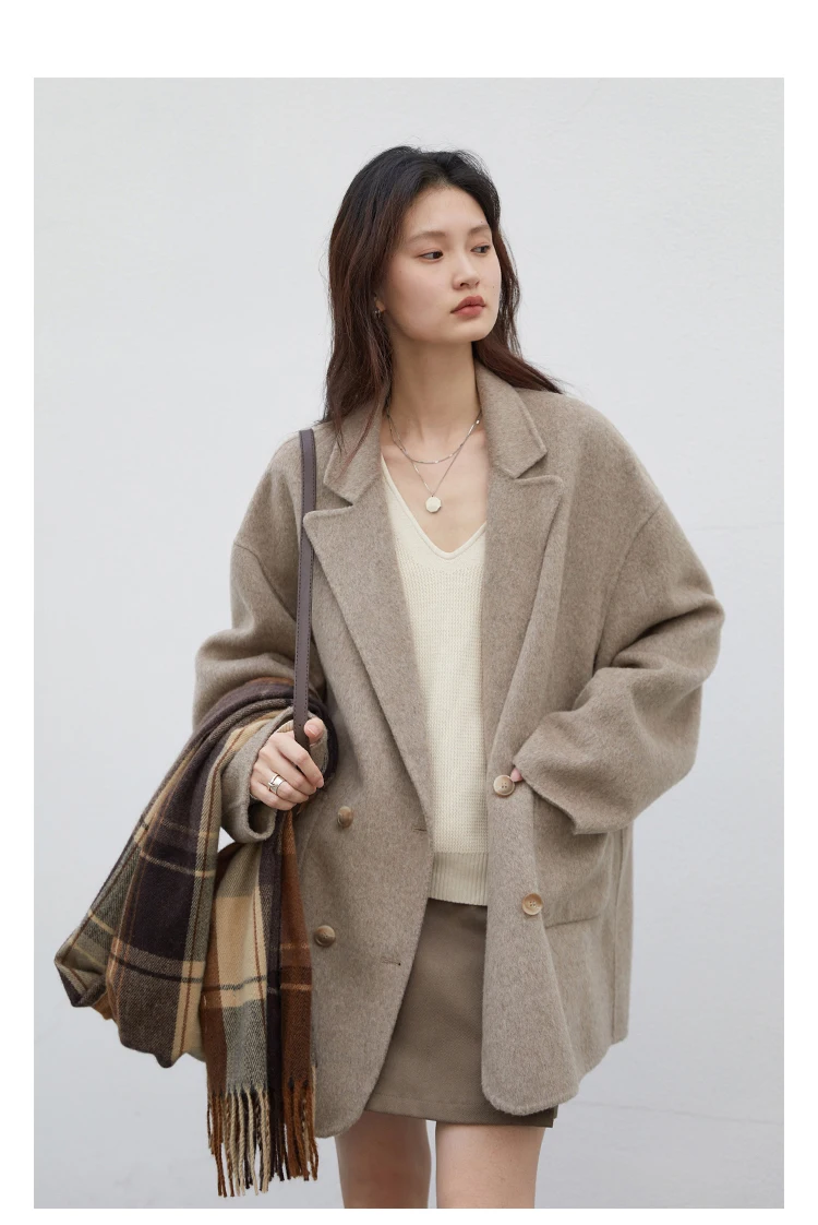 CHIC VEN Women's Woolen Coats Loose Casual Double Breasted Retro Double-sided Jacket Office Lady Outerwear Autumn Winter 2023 CHIC VEN Women's Woolen Coats Loose Casual Double Breasted Retro Double-sided Jacket Office Lady Outerwear Autumn Winter 2023