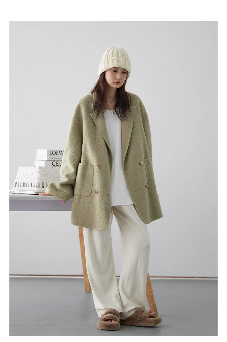 CHIC VEN Women's Woolen Coats Loose Casual Double Breasted Retro Double-sided Jacket Office Lady Outerwear Autumn Winter 2023 CHIC VEN Women's Woolen Coats Loose Casual Double Breasted Retro Double-sided Jacket Office Lady Outerwear Autumn Winter 2023