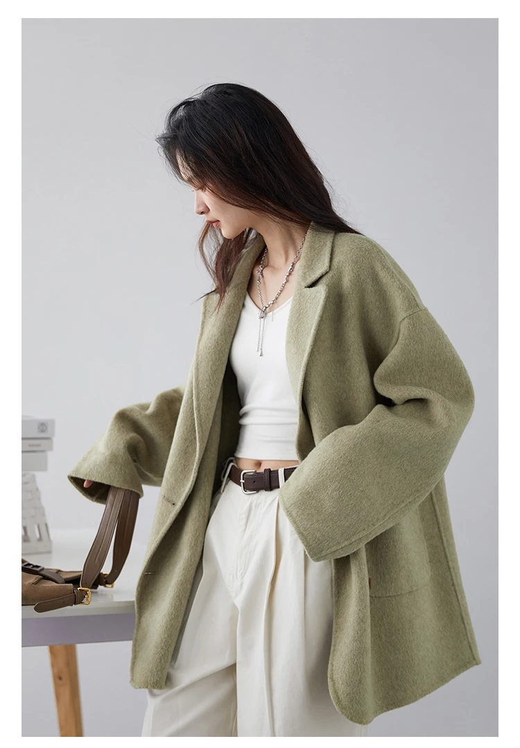 CHIC VEN Women's Woolen Coats Loose Casual Double Breasted Retro Double-sided Jacket Office Lady Outerwear Autumn Winter 2023 CHIC VEN Women's Woolen Coats Loose Casual Double Breasted Retro Double-sided Jacket Office Lady Outerwear Autumn Winter 2023
