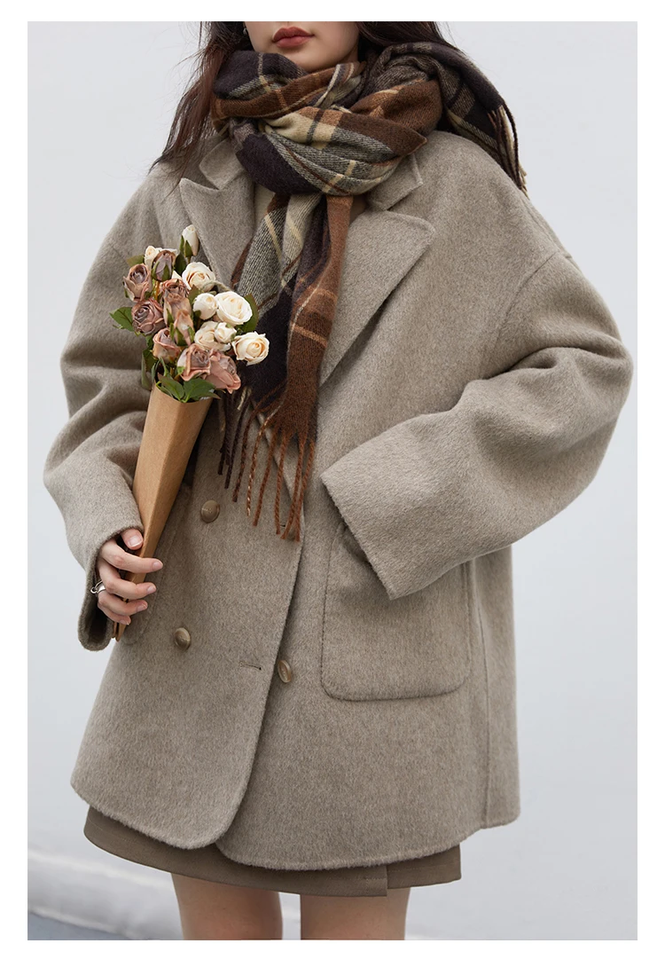 CHIC VEN Women's Woolen Coats Loose Casual Double Breasted Retro Double-sided Jacket Office Lady Outerwear Autumn Winter 2023 CHIC VEN Women's Woolen Coats Loose Casual Double Breasted Retro Double-sided Jacket Office Lady Outerwear Autumn Winter 2023