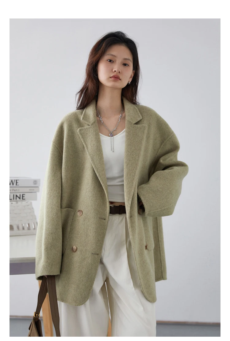 CHIC VEN Women's Woolen Coats Loose Casual Double Breasted Retro Double-sided Jacket Office Lady Outerwear Autumn Winter 2023 CHIC VEN Women's Woolen Coats Loose Casual Double Breasted Retro Double-sided Jacket Office Lady Outerwear Autumn Winter 2023