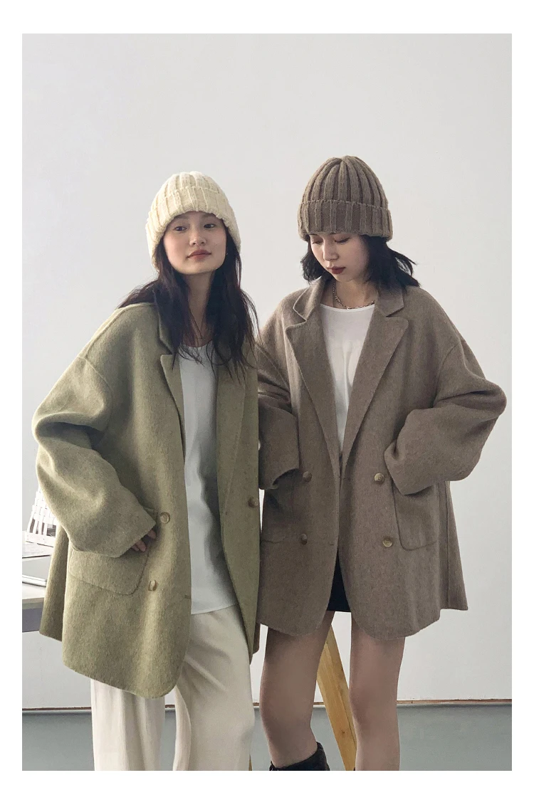 CHIC VEN Women's Woolen Coats Loose Casual Double Breasted Retro Double-sided Jacket Office Lady Outerwear Autumn Winter 2023 CHIC VEN Women's Woolen Coats Loose Casual Double Breasted Retro Double-sided Jacket Office Lady Outerwear Autumn Winter 2023