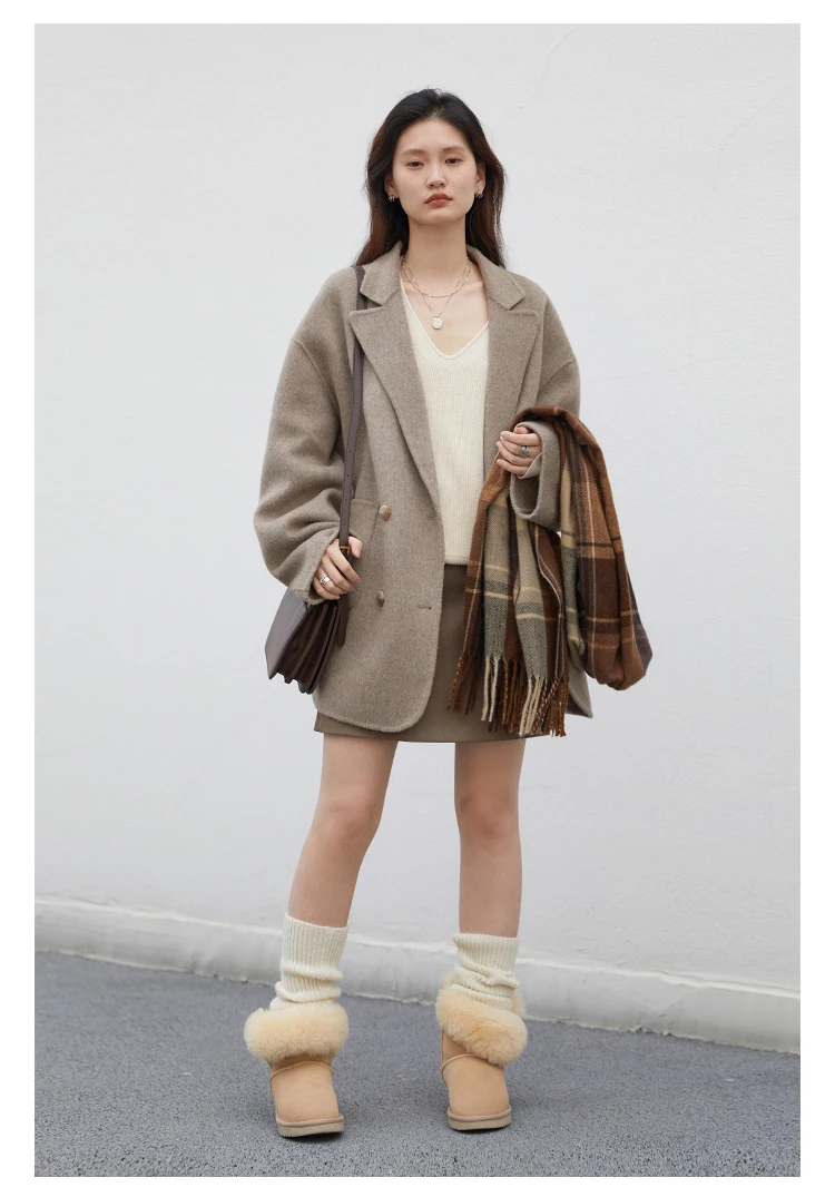 CHIC VEN Women's Woolen Coats Loose Casual Double Breasted Retro Double-sided Jacket Office Lady Outerwear Autumn Winter 2023 CHIC VEN Women's Woolen Coats Loose Casual Double Breasted Retro Double-sided Jacket Office Lady Outerwear Autumn Winter 2023
