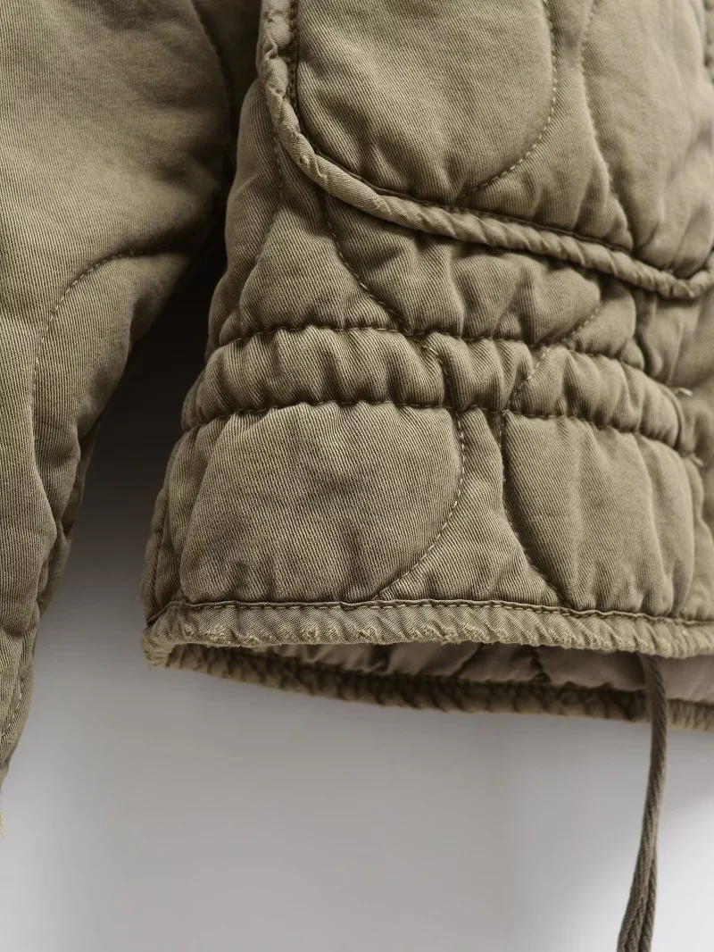 ZW Women's Cotton Jacket  2025 New Arrival Vintage Lenzing Rayon High Collar Large Pocket Decorative Quilted Coat for Women