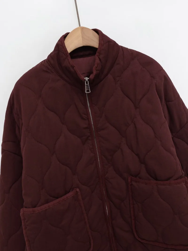 ZW Women's Cotton Jacket  2025 New Arrival Vintage Lenzing Rayon High Collar Large Pocket Decorative Quilted Coat for Women