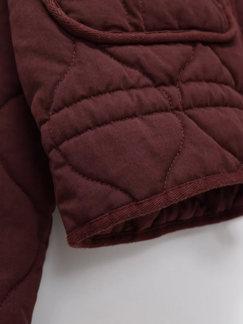 ZW Women's Cotton Jacket  2025 New Arrival Vintage Lenzing Rayon High Collar Large Pocket Decorative Quilted Coat for Women