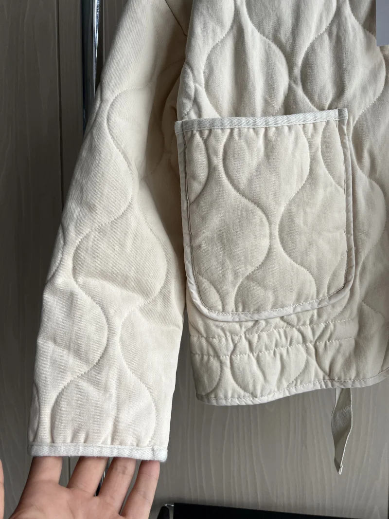 ZW Women's Cotton Jacket  2025 New Arrival Vintage Lenzing Rayon High Collar Large Pocket Decorative Quilted Coat for Women