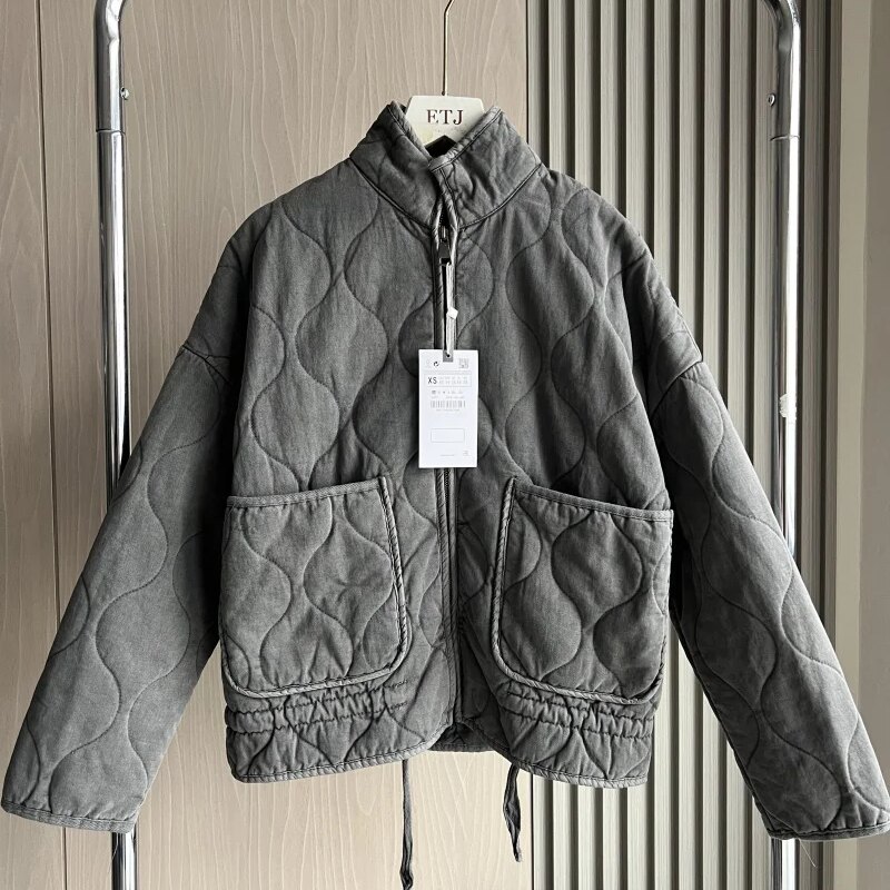 Vintage Lenzing Rayon High Collar Quilted Coat for Women