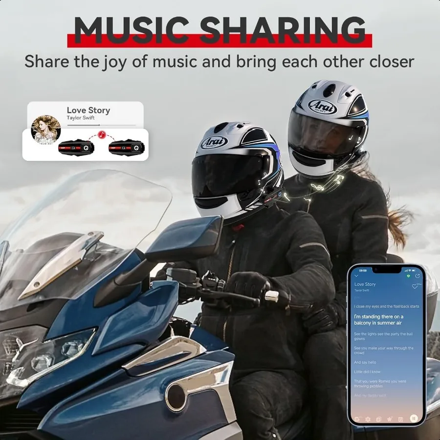 Motorcycle Bluetooth Headset V5.2 with Music Sharing 2Way Motorcycle Helmet Bluetooth with IP67 Waterproof Helmet Intercom Comm