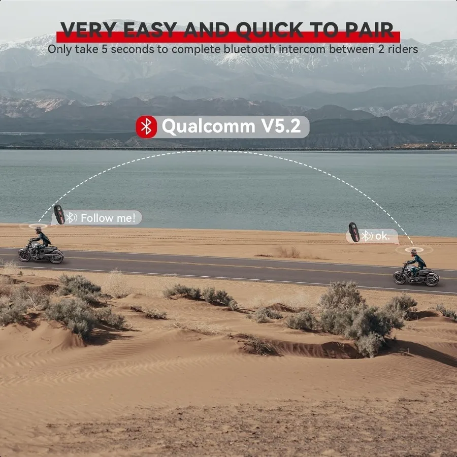 Motorcycle Bluetooth Headset V5.2 with Music Sharing 2Way Motorcycle Helmet Bluetooth with IP67 Waterproof Helmet Intercom Comm