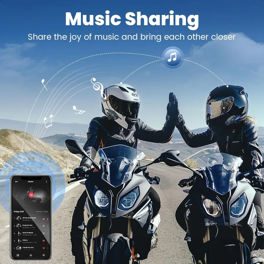 Bluetooth Headset Motorcycle Helmet Bluetooth with Upgrade HiFi Speakers Triple NoiseReduction IP65 Waterproof