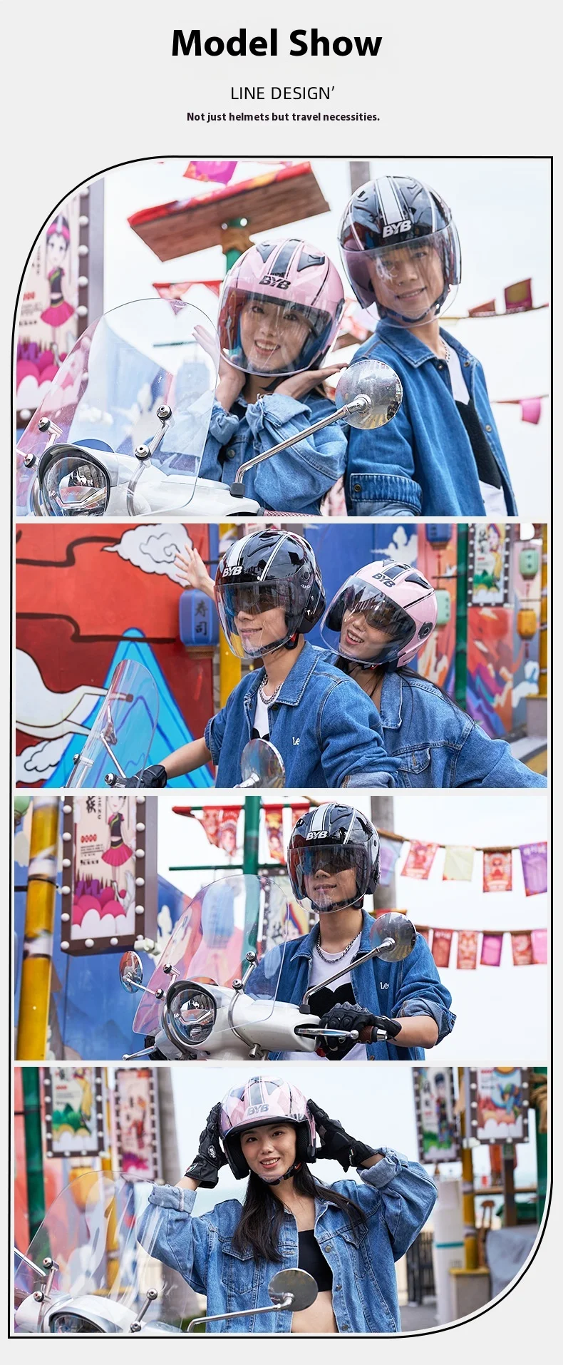 Motorcycle Open Face Helmet For Men And Women Dual Lens Sun Visor Face Shield Top Lightweight Scooter Bike Retro 3/4 Helmet