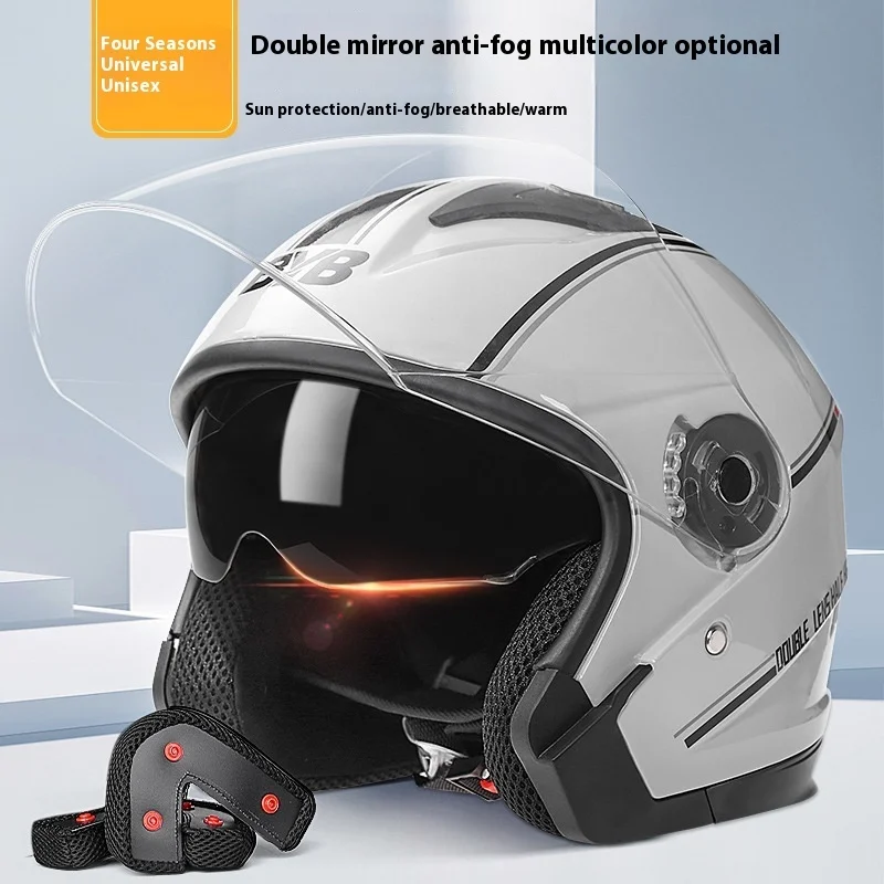 Motorcycle Open Face Helmet For Men And Women Dual Lens Sun Visor