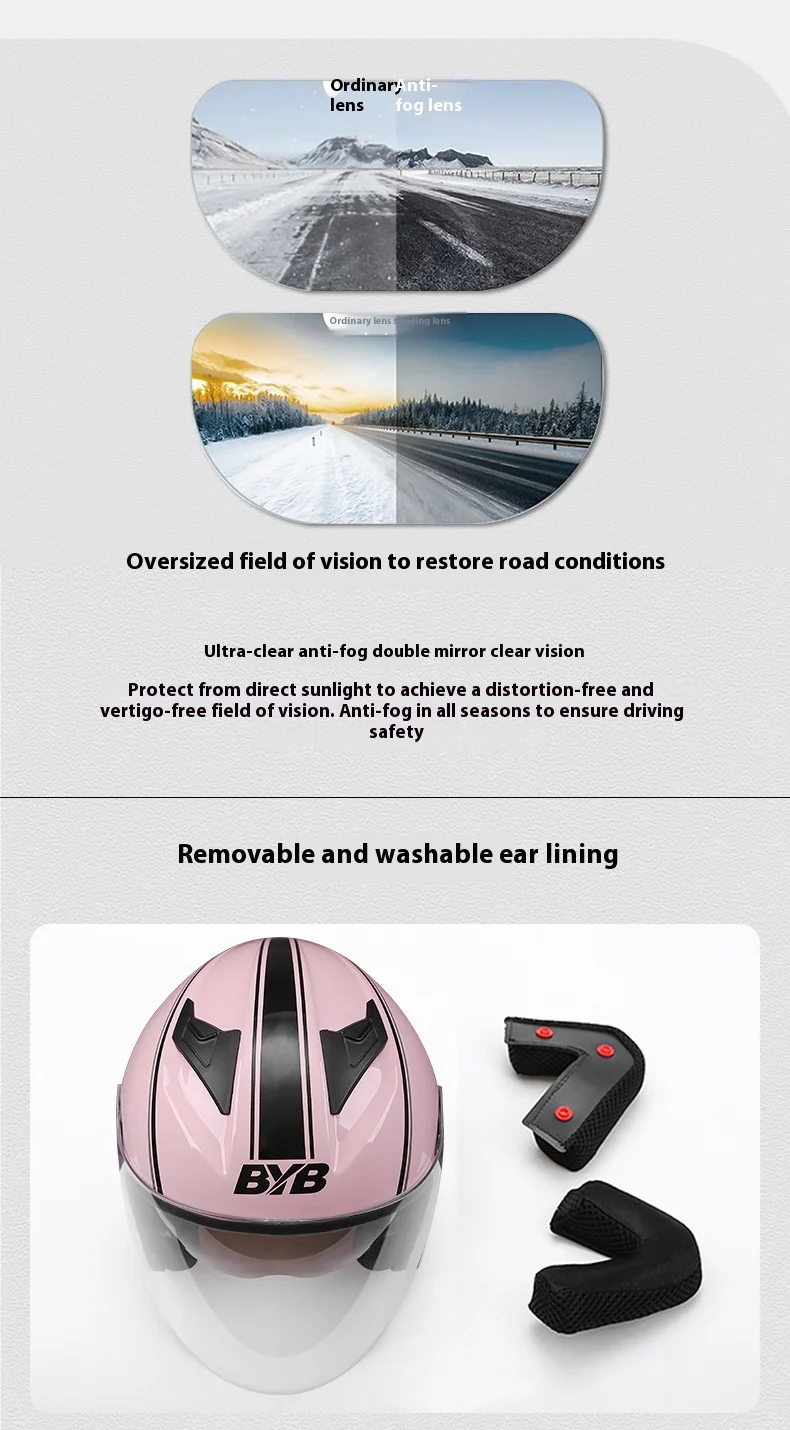 Motorcycle Open Face Helmet For Men And Women Dual Lens Sun Visor Face Shield Top Lightweight Scooter Bike Retro 3/4 Helmet