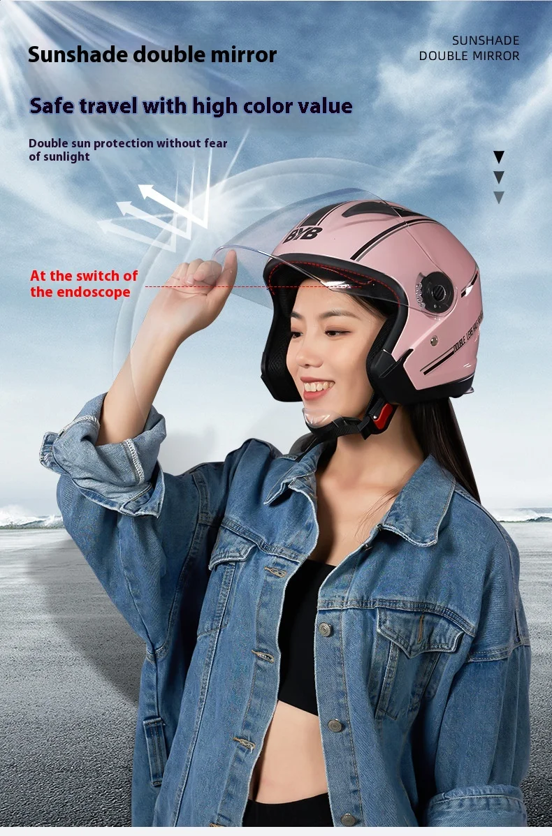 Motorcycle Open Face Helmet For Men And Women Dual Lens Sun Visor Face Shield Top Lightweight Scooter Bike Retro 3/4 Helmet