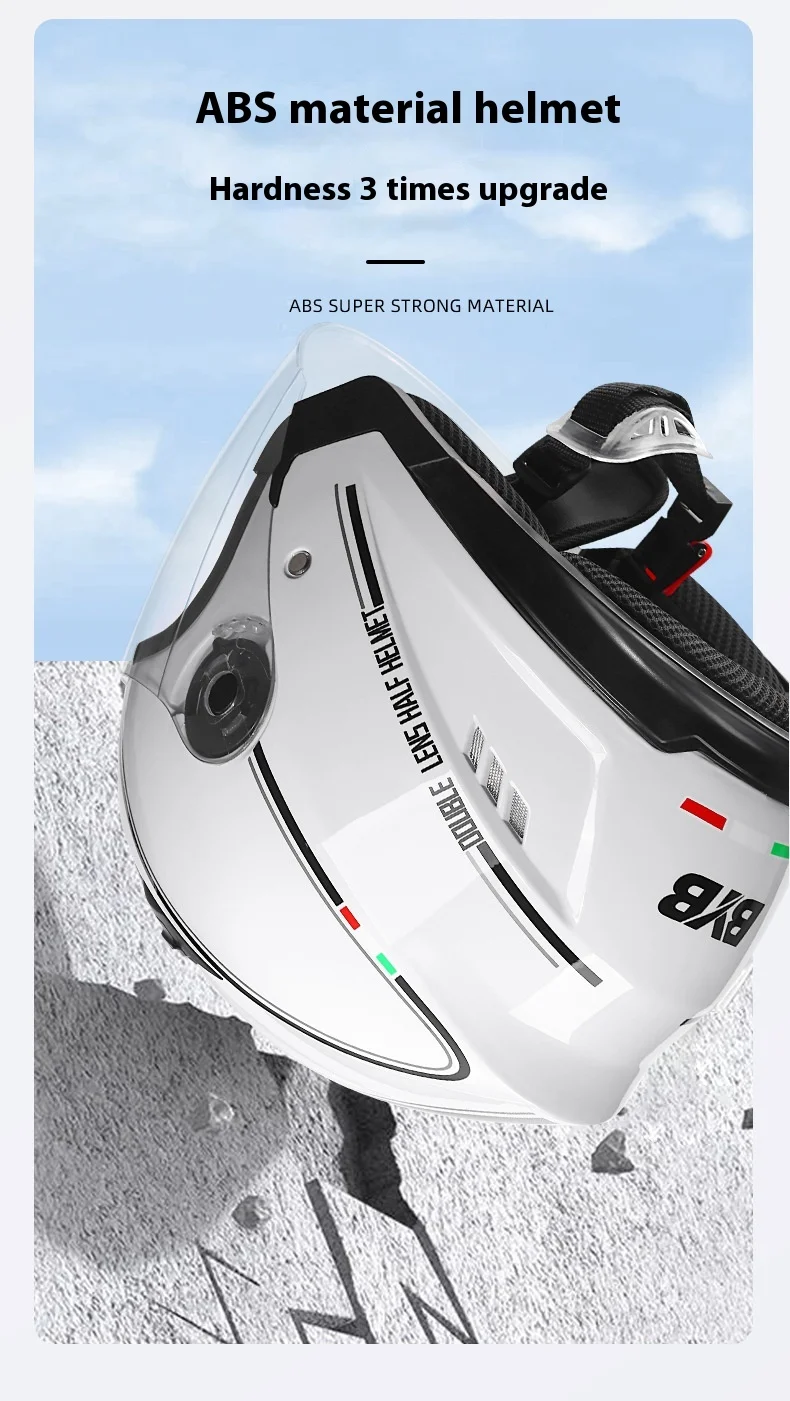 Motorcycle Open Face Helmet For Men And Women Dual Lens Sun Visor Face Shield Top Lightweight Scooter Bike Retro 3/4 Helmet