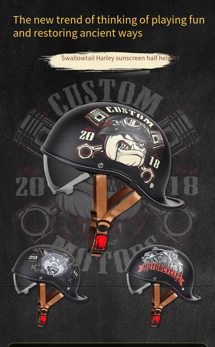 Retro helmet cocked tail motorcycle helmet for men and women Four Seasons Prince cruise helmet riding personality half helmet.