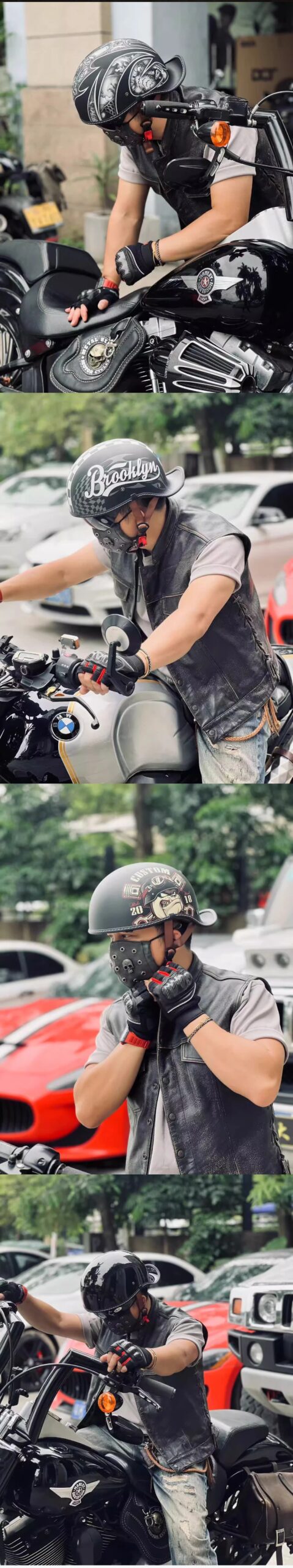 Retro helmet cocked tail motorcycle helmet for men and women Four Seasons Prince cruise helmet riding personality half helmet.