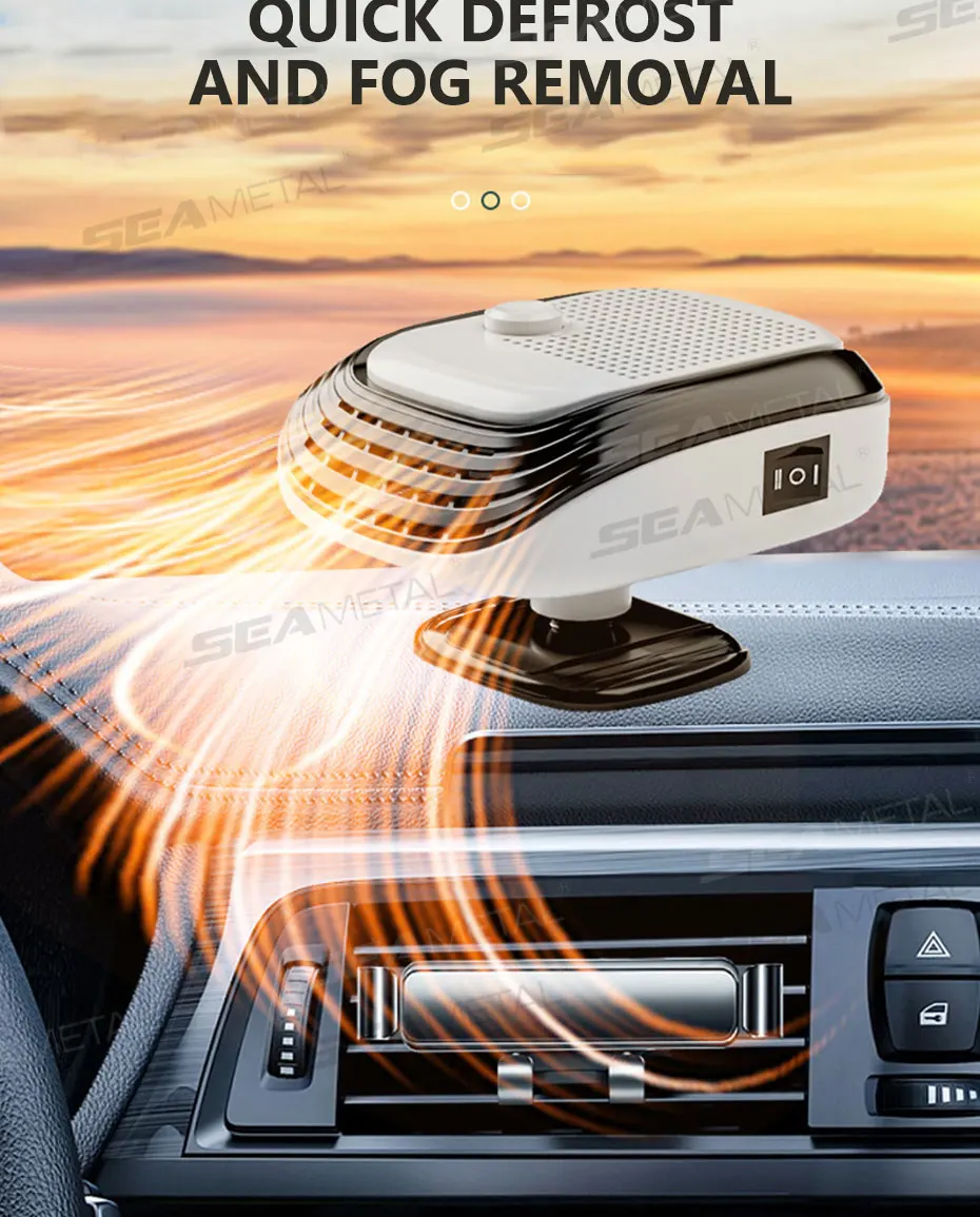 SEAMETAL Electric Heater for Car Winter Windshield Defroster 12V/120W Portable Fast-Heating Fan Demister Car Interior Warmer