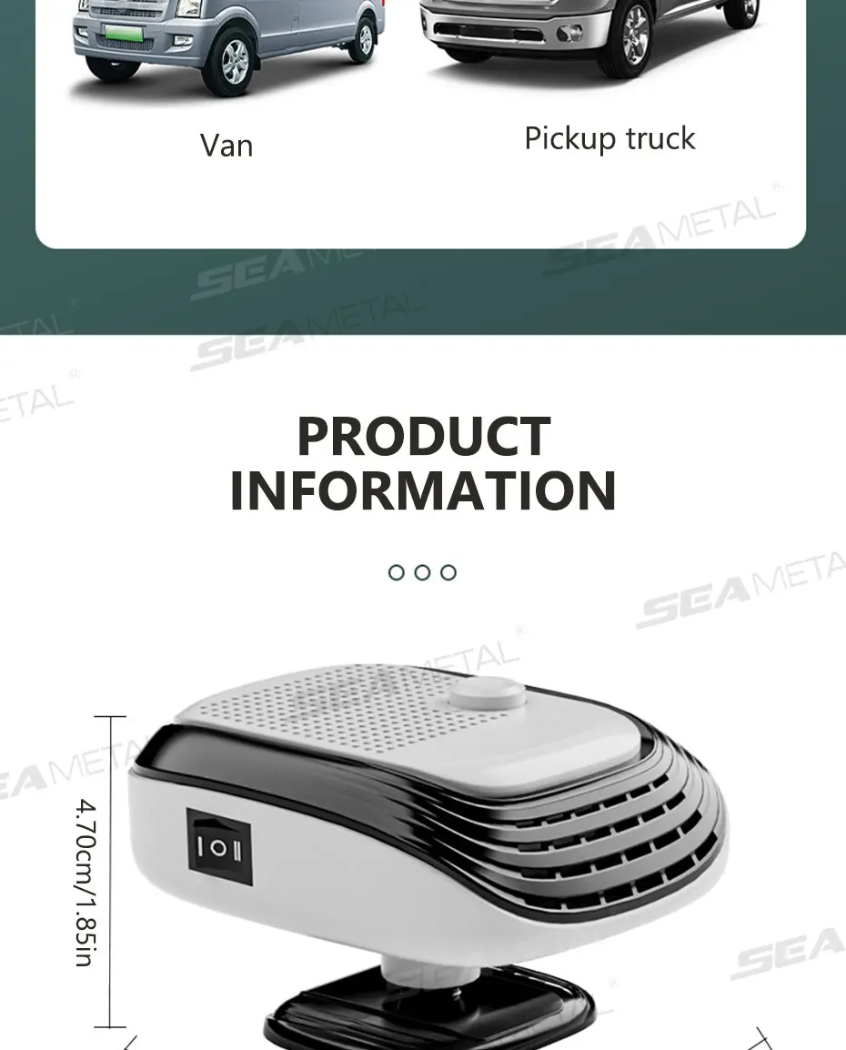 SEAMETAL Electric Heater for Car Winter Windshield Defroster 12V/120W Portable Fast-Heating Fan Demister Car Interior Warmer