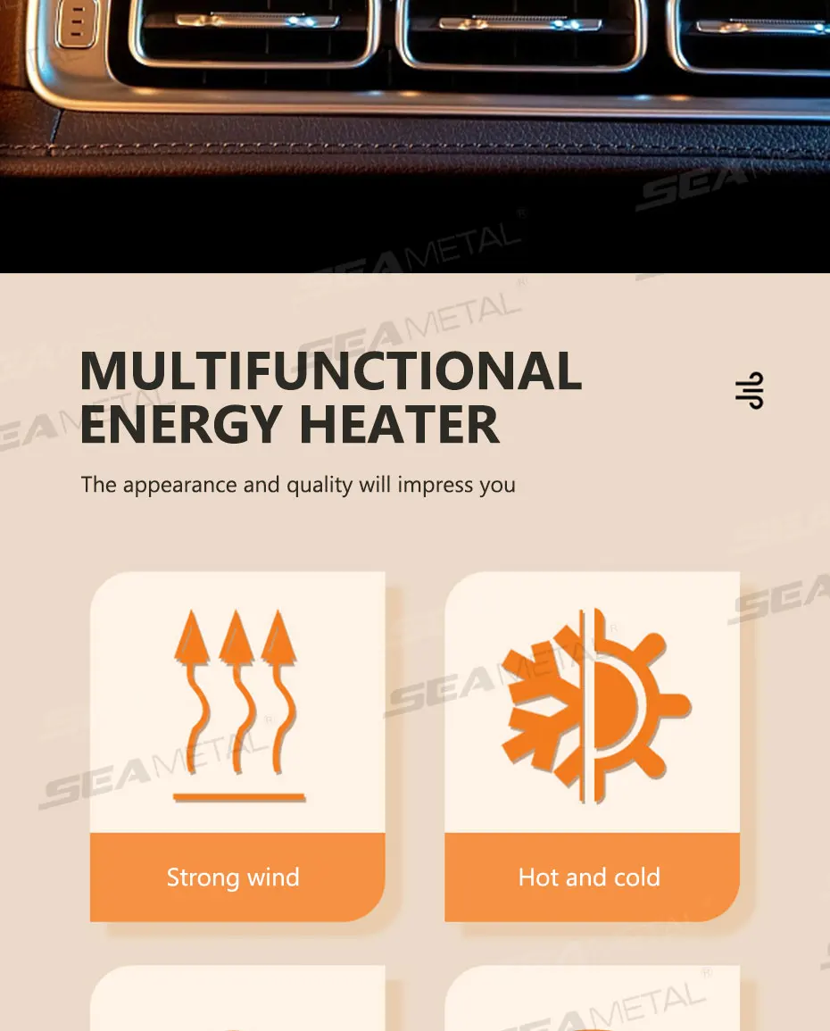 SEAMETAL Electric Heater for Car Winter Windshield Defroster 12V/120W Portable Fast-Heating Fan Demister Car Interior Warmer