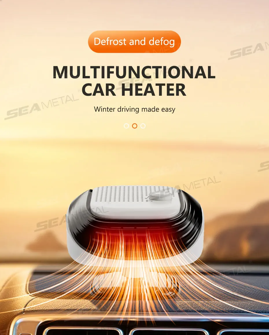 SEAMETAL Electric Heater for Car Winter Windshield Defroster 12V/120W Portable Fast-Heating Fan Demister Car Interior Warmer