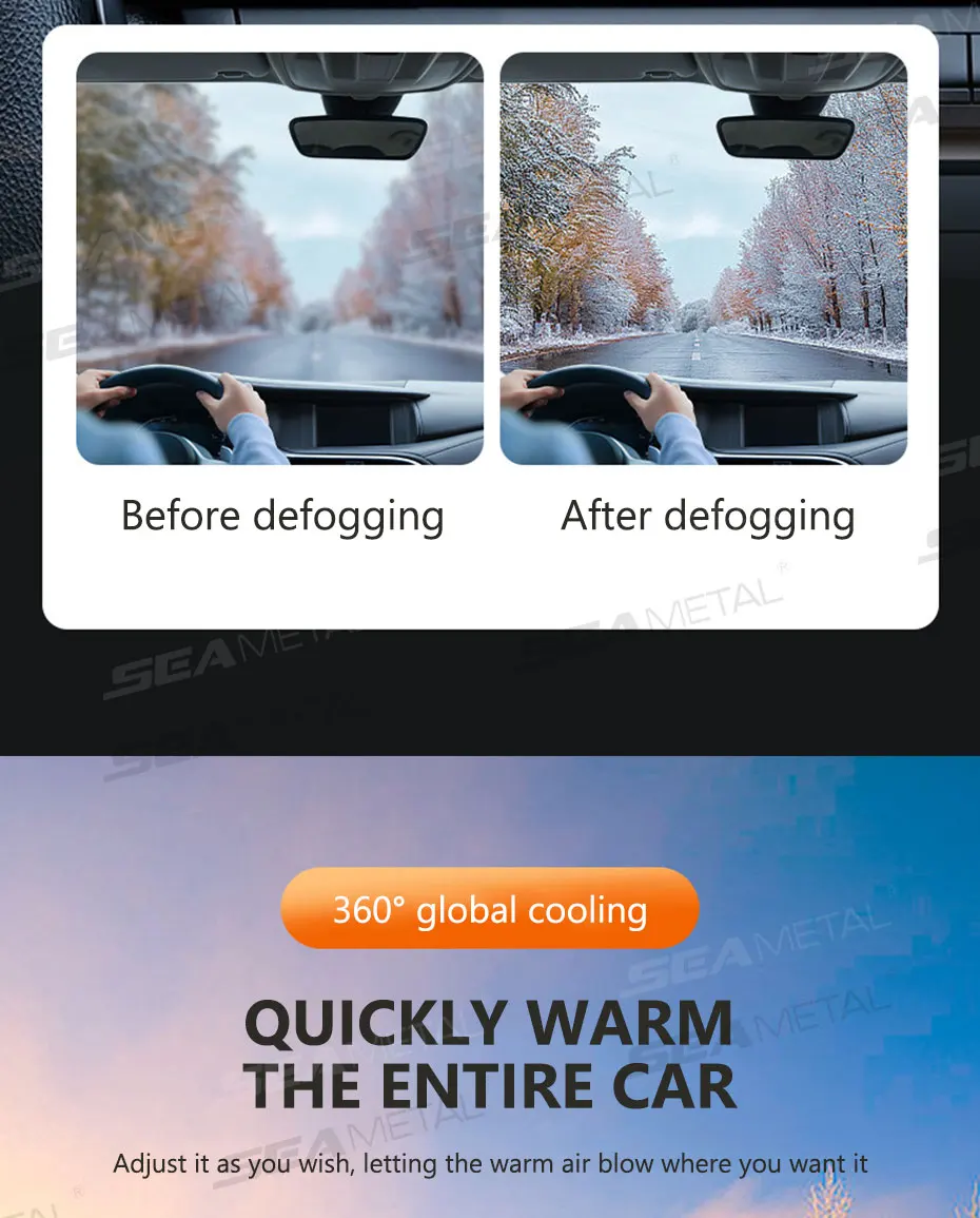 SEAMETAL Electric Heater for Car Winter Windshield Defroster 12V/120W Portable Fast-Heating Fan Demister Car Interior Warmer