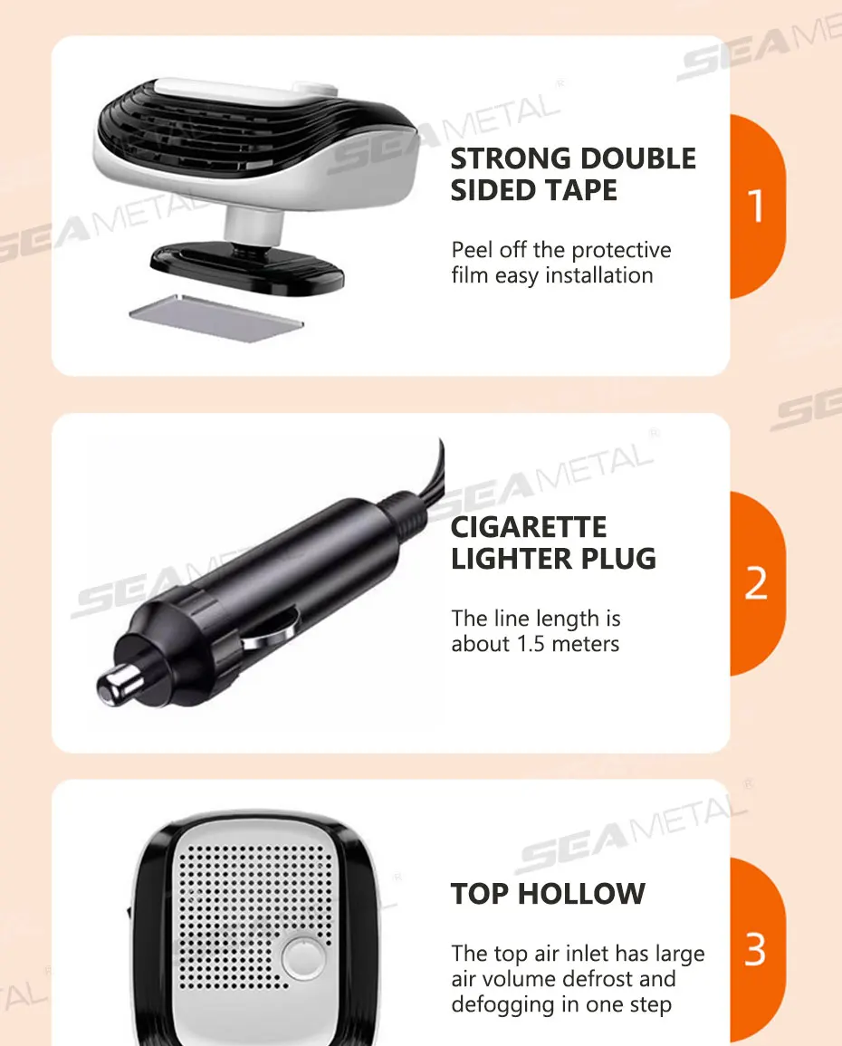SEAMETAL Electric Heater for Car Winter Windshield Defroster 12V/120W Portable Fast-Heating Fan Demister Car Interior Warmer